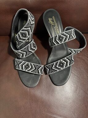 Donald J. Pliner Black & White Beaded Triple-Strap Sandals